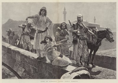 Life in Albania, Gypsy Girls Fishing by Richard Caton Woodville junior